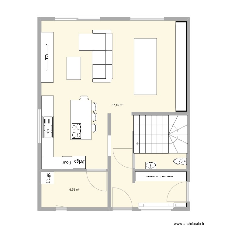 Projet Mensdorf 1 rdc. Plan de 2 pièces et 74 m2