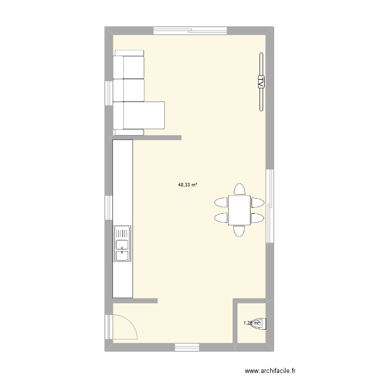 HERBS1. Plan de 2 pièces et 50 m2