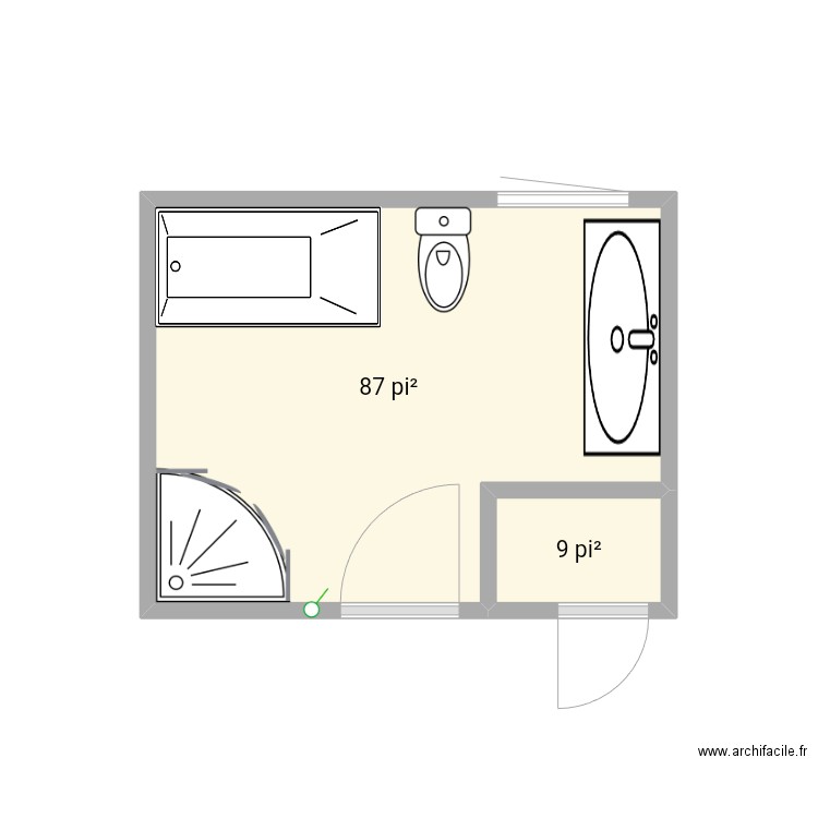 Salledebain1. Plan de 2 pièces et 9 m2