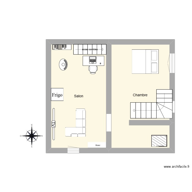 r+1 ravier. Plan de 2 pièces et 30 m2