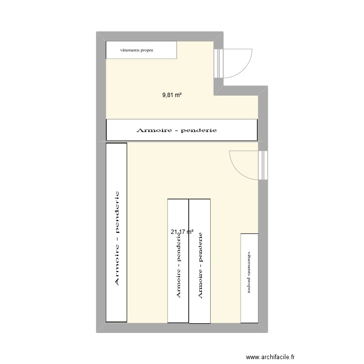 vestiaire. Plan de 2 pièces et 31 m2