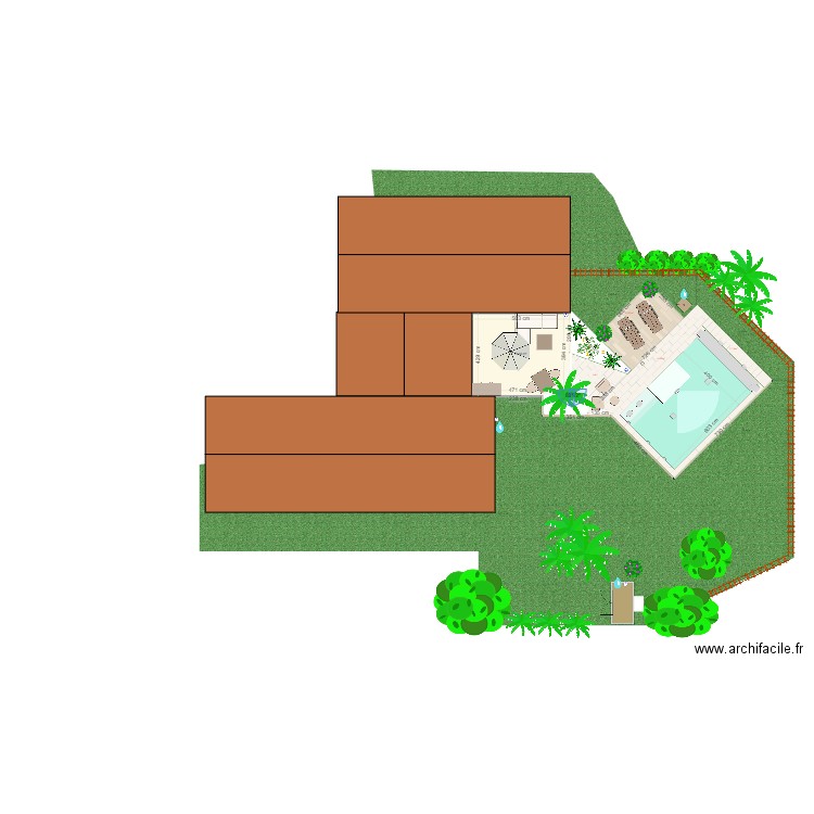 PISCINE 6x4 + balnéo calepinage 30x60 + bois. Plan de 2 pièces et 22 m2