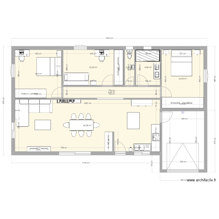 Plan 1. Plan de 7 pièces et 95 m2