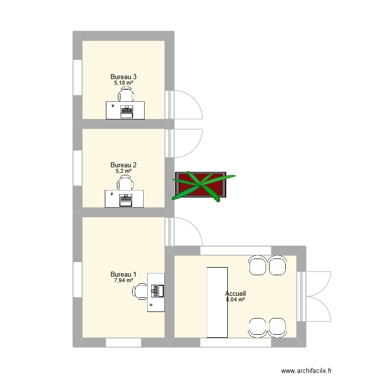 Plan Container. Plan de 4 pièces et 26 m2