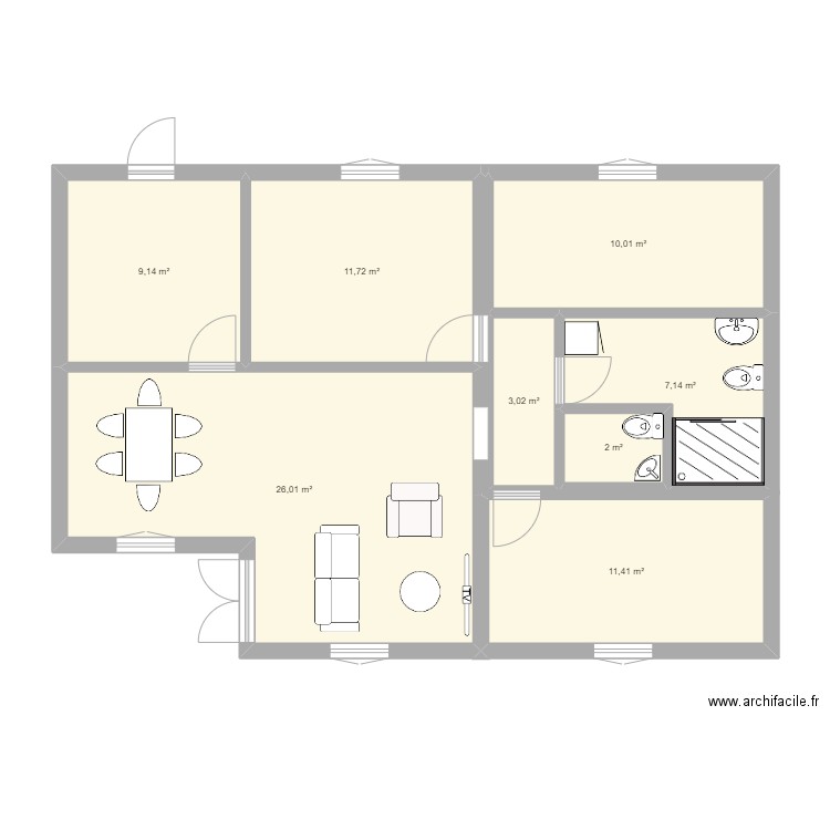 Debut Ezeka. Plan de 8 pièces et 80 m2