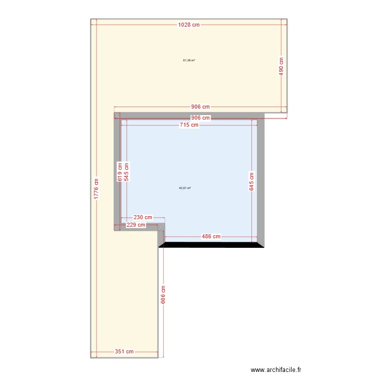 extension. Plan de 2 pièces et 125 m2