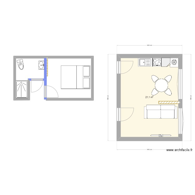 Projet cabinet. Plan de 1 pièce et 21 m2