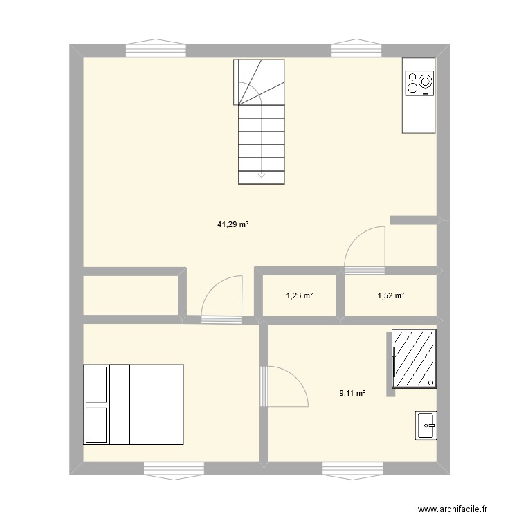 1er plan. Plan de 4 pièces et 53 m2