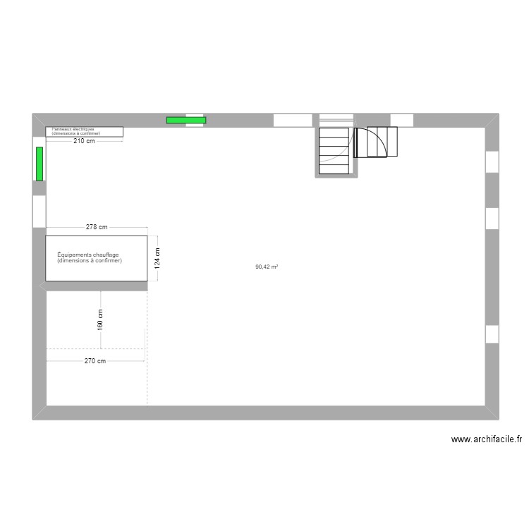 1er étage-pour cuisine. Plan de 1 pièce et 90 m2