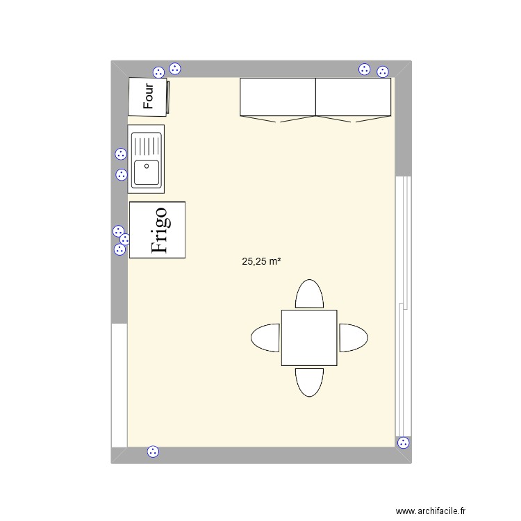 séjour. Plan de 1 pièce et 25 m2