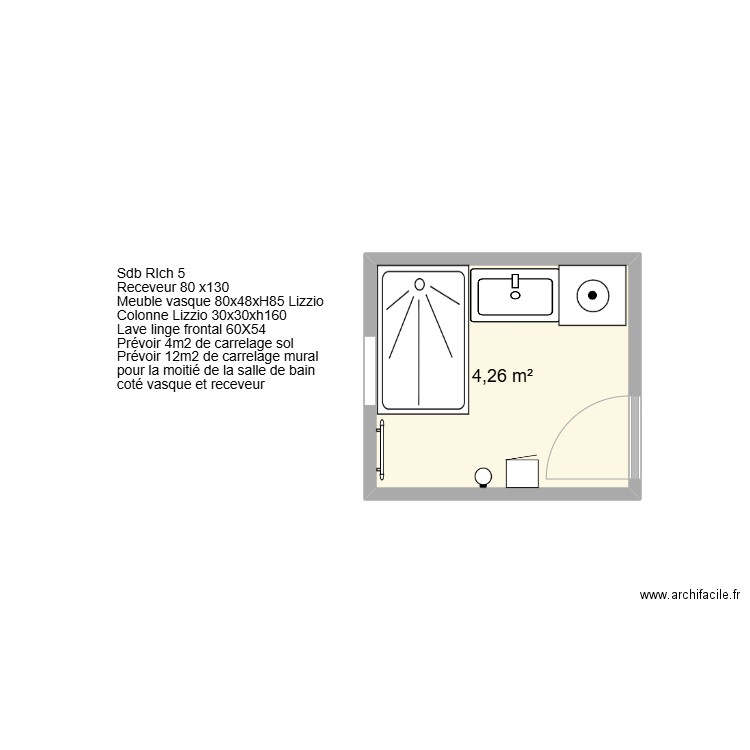 SDB RICH 5. Plan de 1 pièce et 4 m2