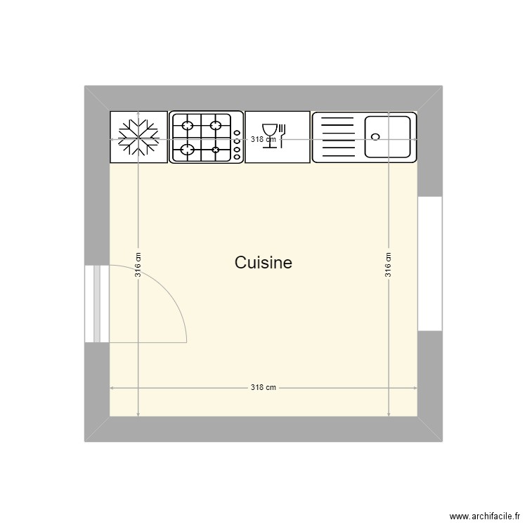 MUSSOT Monique plan cuisine. Plan de 1 pièce et 10 m2