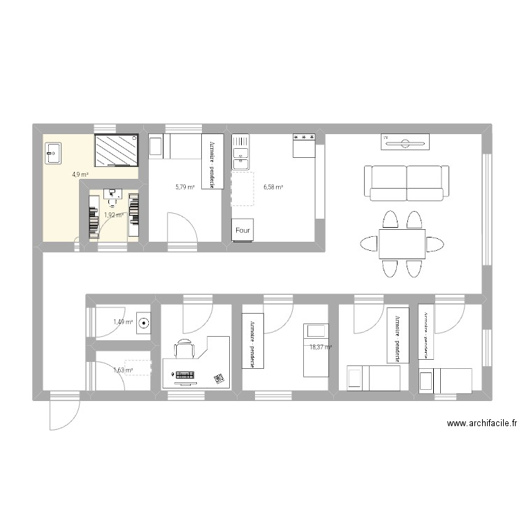 Travail. Plan de 7 pièces et 41 m2