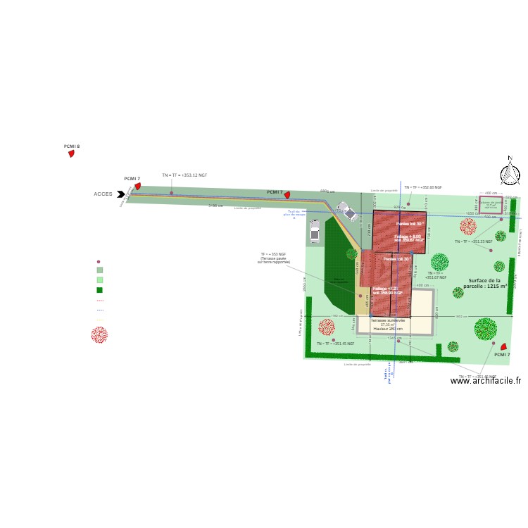 calcul des surfaces. Plan de 4 pièces et 221 m2