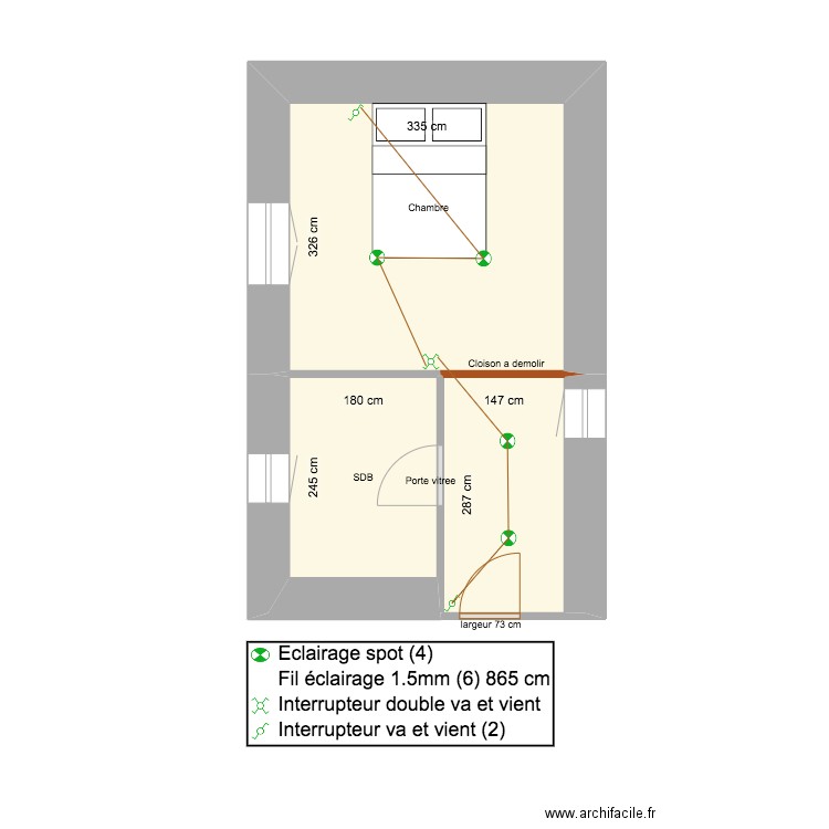 Projet MOY Suite Parentale. Plan de 3 pièces et 20 m2