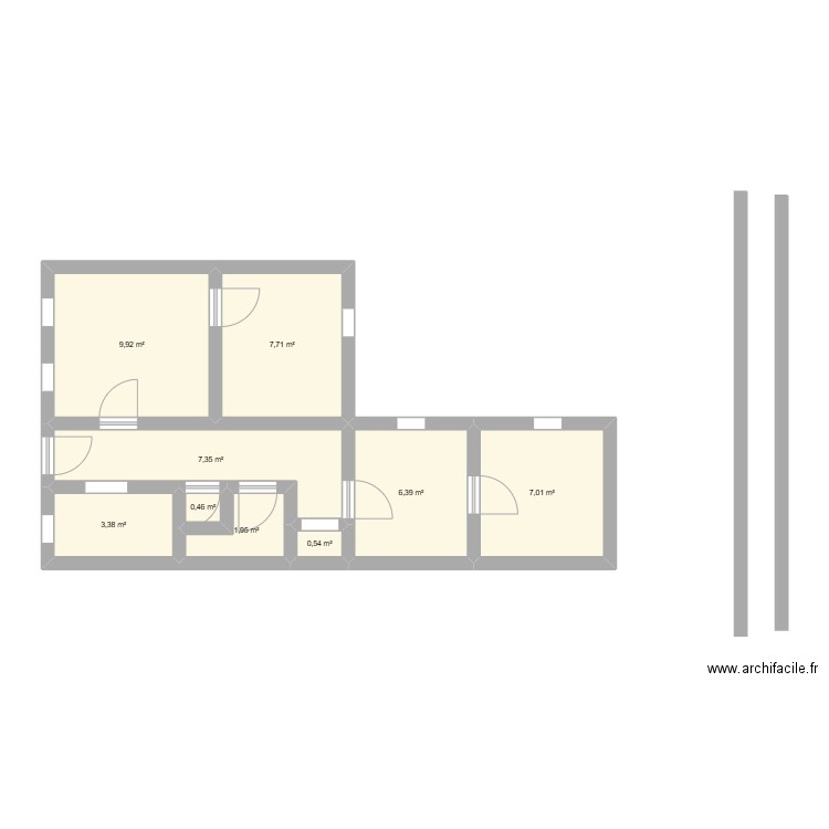 164. Plan de 9 pièces et 45 m2