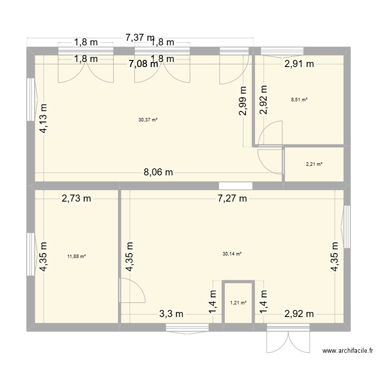 1ere etage. Plan de 6 pièces et 84 m2