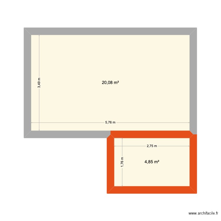 plan atelier avant travaux. Plan de 2 pièces et 25 m2