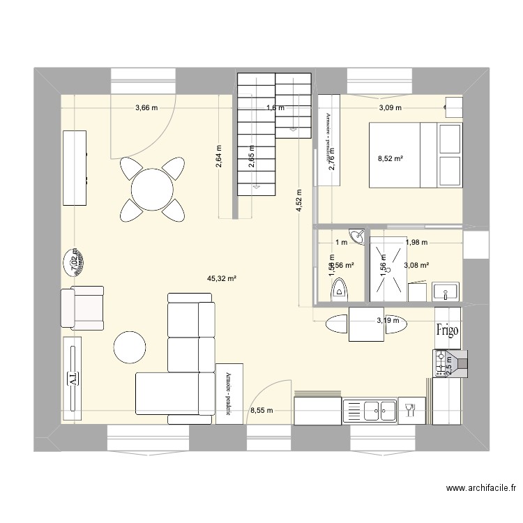 Lilas. Plan de 4 pièces et 58 m2