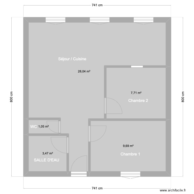 APT 4 - EDL - RDB. Plan de 5 pièces et 50 m2