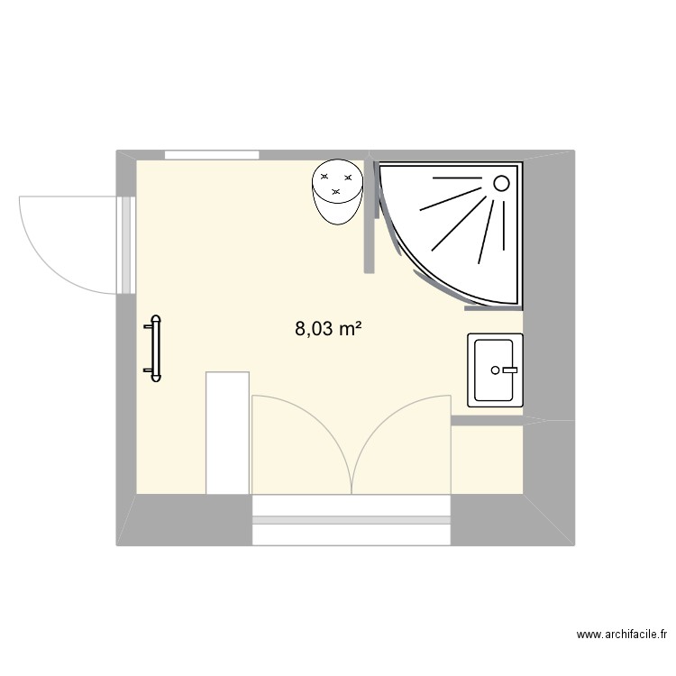 Salle bain nouvel aménagement . Plan de 1 pièce et 8 m2