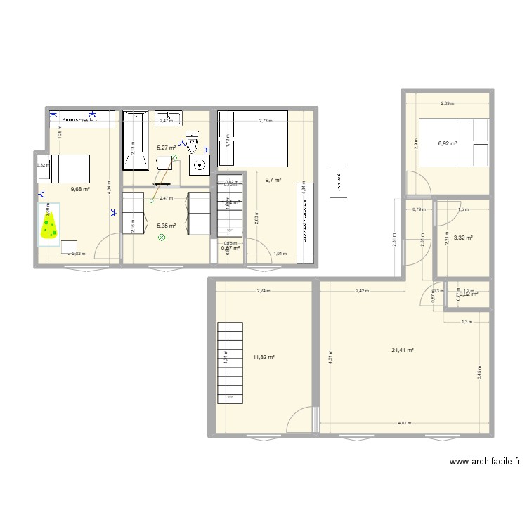 18 J LTrev5. Plan de 11 pièces et 76 m2