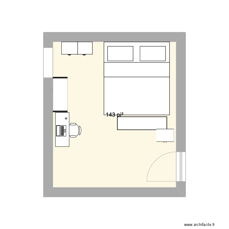 chambre 1 original. Plan de 1 pièce et 13 m2