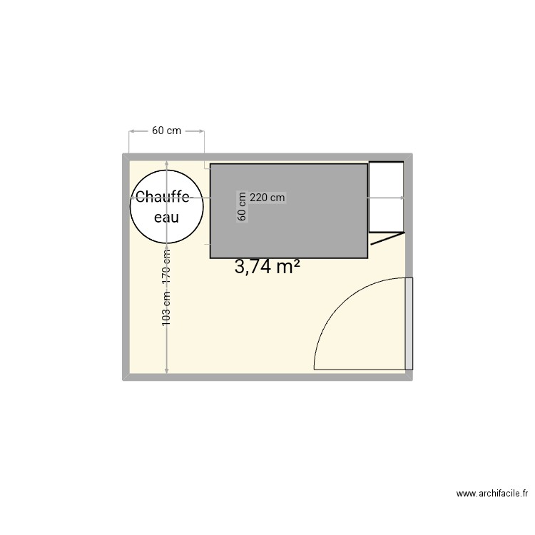 Buand. Plan de 1 pièce et 4 m2