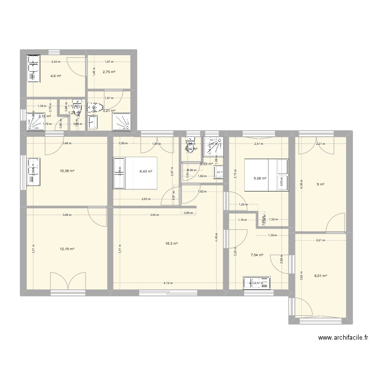 BRETI ORIGINE 2. Plan de 15 pièces et 100 m2