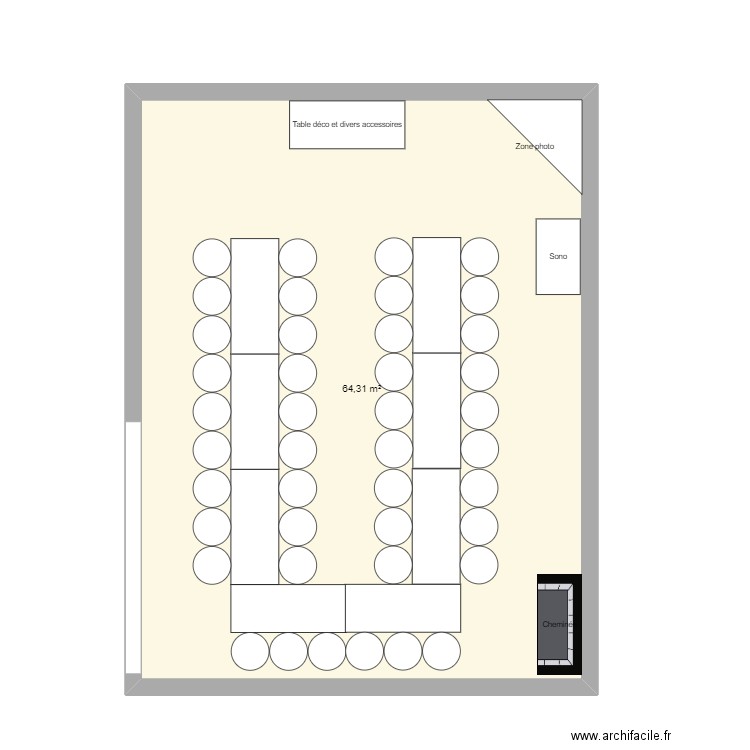 Plan table anniversaire. Plan de 1 pièce et 64 m2