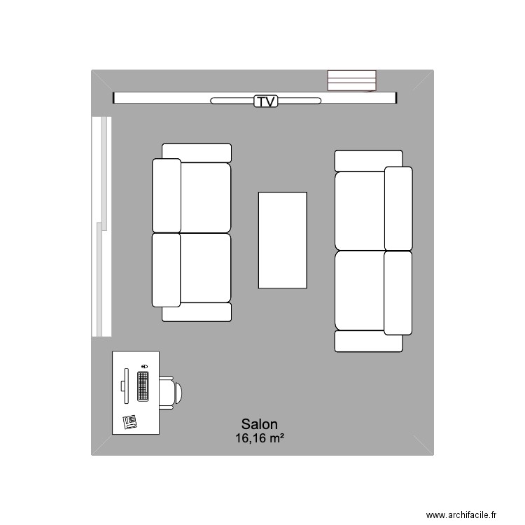 salon. Plan de 1 pièce et 16 m2