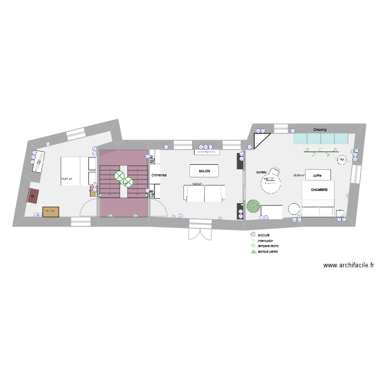 Ujué 2éme étage électricité . Plan de 4 pièces et 72 m2