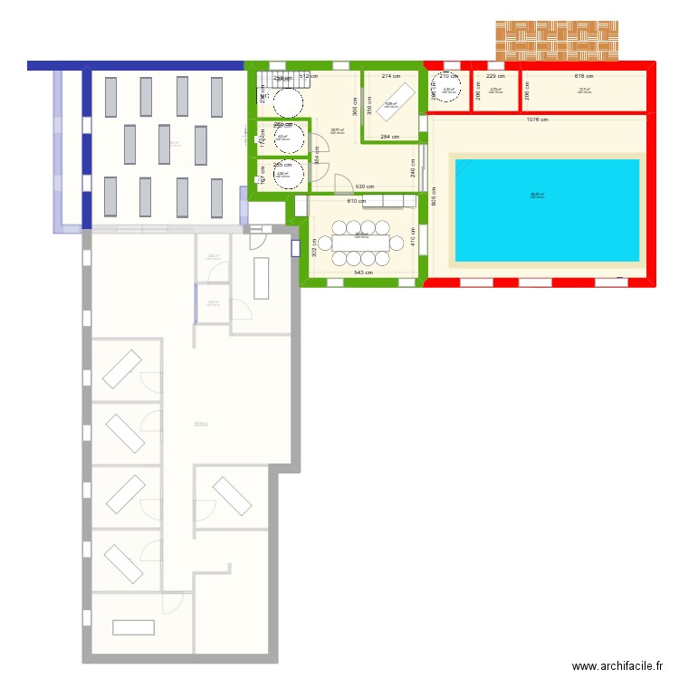 Cabinet existant + extension raisonnable. Plan de 22 pièces et 452 m2