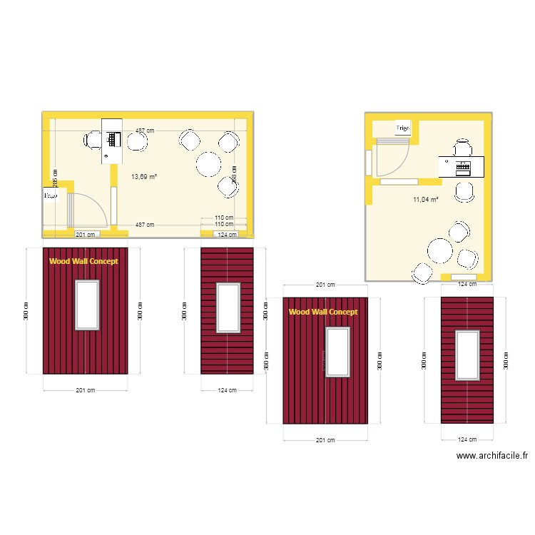 projet stand Bois et habitat. Plan de 2 pièces et 25 m2