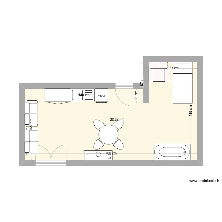 plan . Plan de 1 pièce et 28 m2