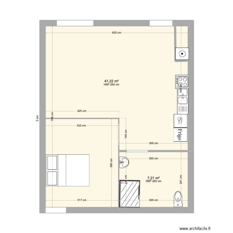 PLAN 1. Plan de 2 pièces et 48 m2