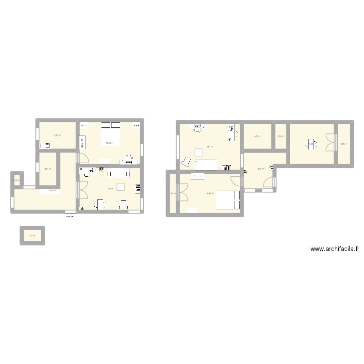 apparts. Plan de 15 pièces et 129 m2