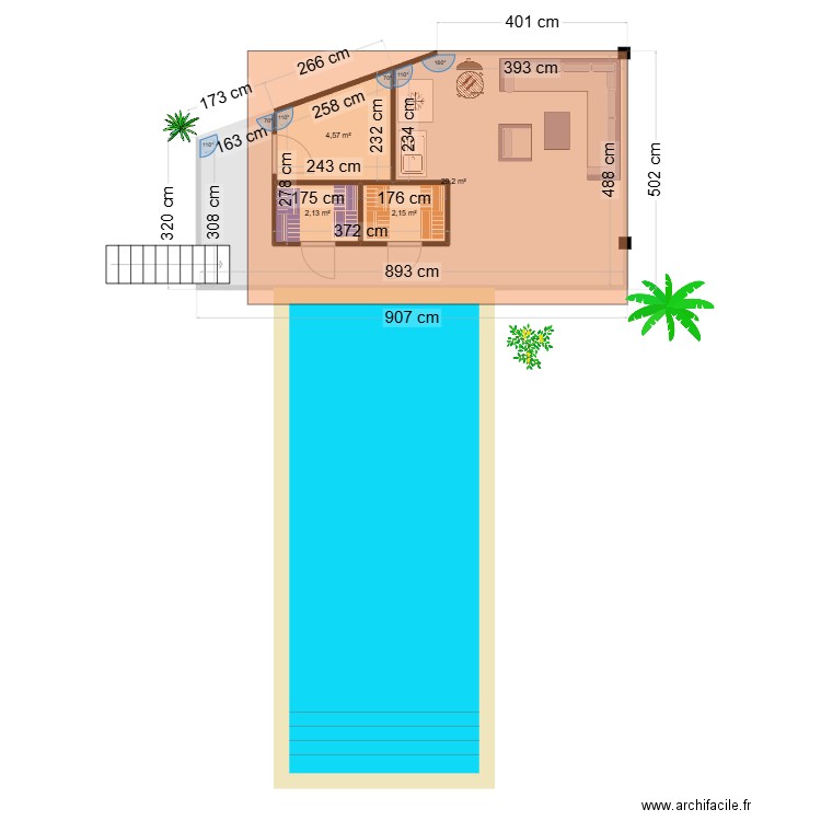 PoolHouse Petit Paradis. Plan de 4 pièces et 38 m2