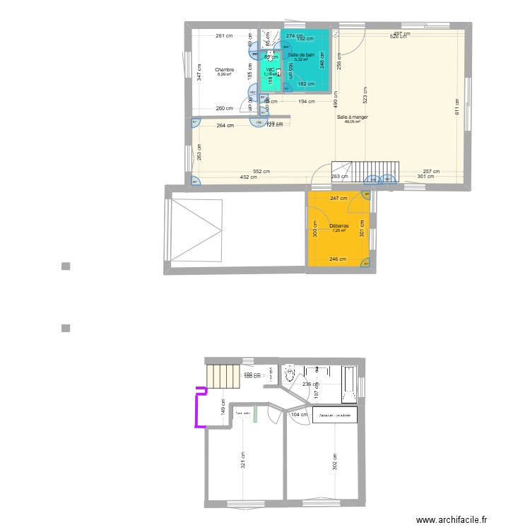 RDC MC. Plan de 5 pièces et 72 m2