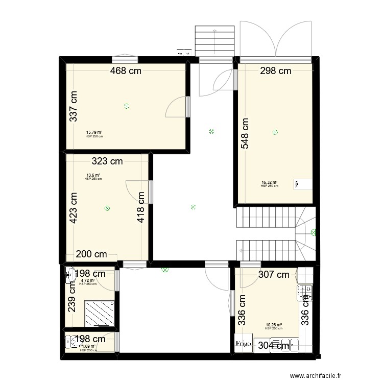 RDC 1. Plan de 6 pièces et 62 m2