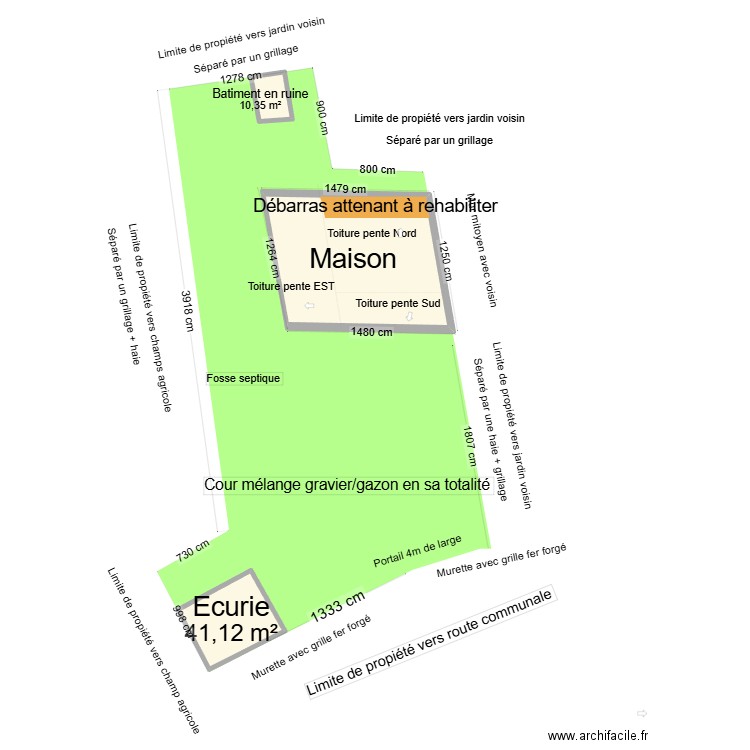 plan de masse actuel. Plan de 3 pièces et 209 m2