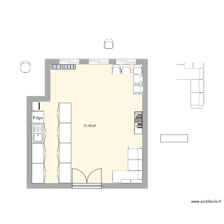 Popote 3. Plan de 1 pièce et 31 m2