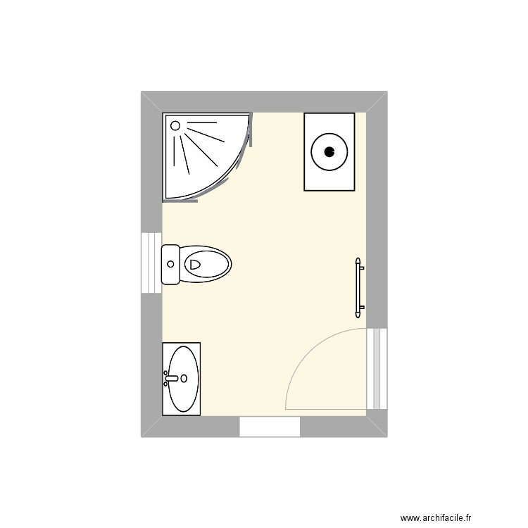 douche wc. Plan de 1 pièce et 6 m2