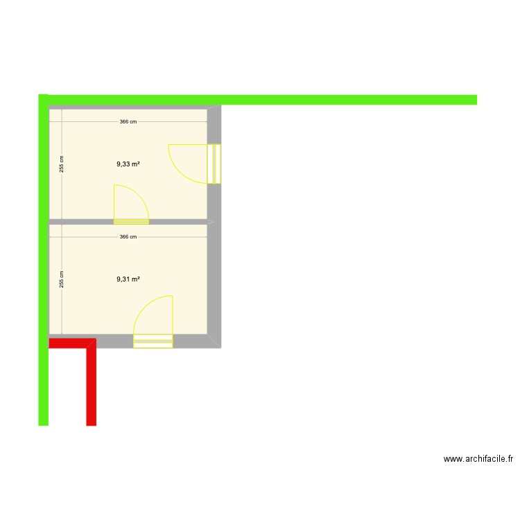 Abri jardin. Plan de 2 pièces et 19 m2