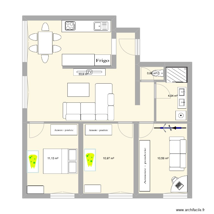 Appart tram calypso 14etage. Plan de 6 pièces et 72 m2