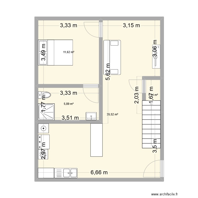 Maison Mana. Plan de 4 pièces et 54 m2