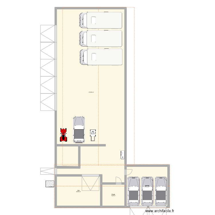 Garage . Plan de 4 pièces et 286 m2