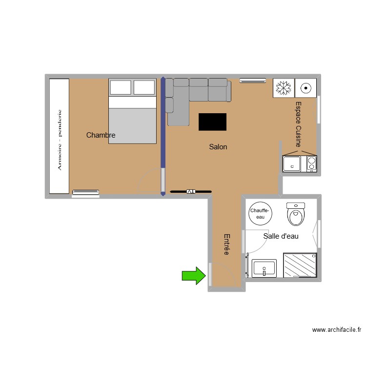 16 henriette. Plan de 3 pièces et 17 m2