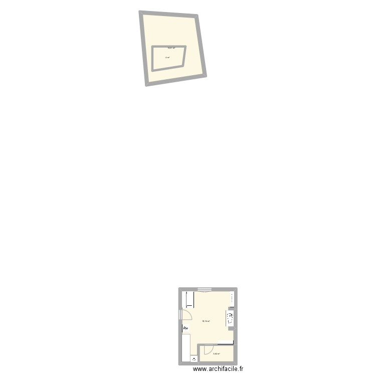 Studio. Plan de 4 pièces et 48 m2