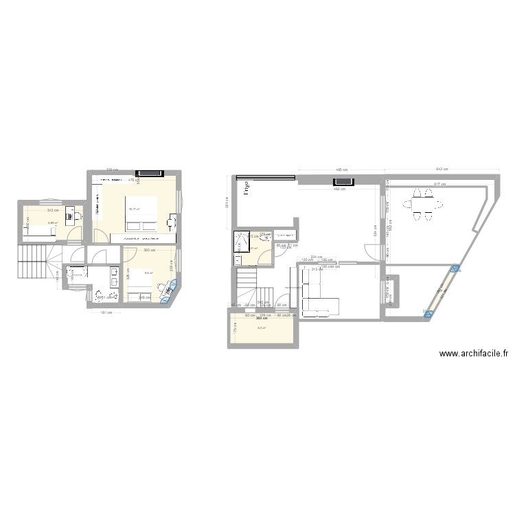 Belleville. Plan de 6 pièces et 46 m2